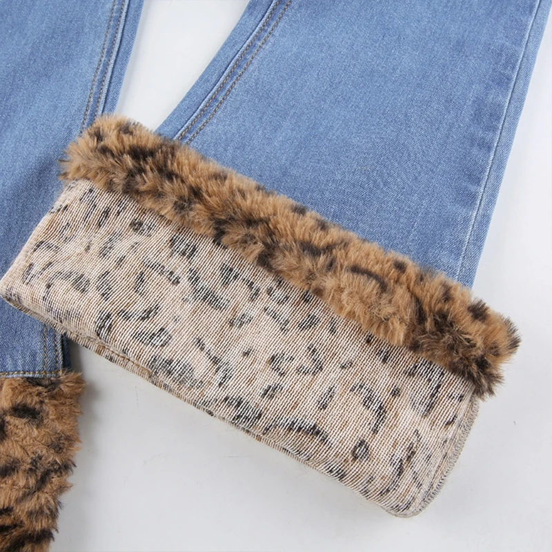 Women Vintage High Waist Denim Pants Harajuku Leopard Fluffy Plush Patchwork Hem Jeans Flare Bell Bottom Slim Trousers
Women Vintage High Waist Denim Pants Harajuku Leopard Fluffy Plush Patchwork Hem Jeans Flare Bell Bottom Slim Trousers