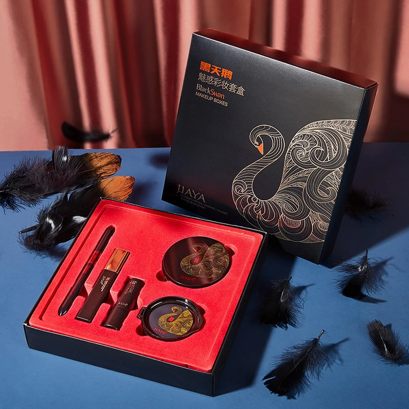 Rosemary 5 Pieces Makeup Kit Black Swan Pattern Makeup Set Box Cushion BB Cream Mascara Eyeliner Lipstick Set for Beginner
Rosemary 5 Pieces Makeup Kit Black Swan Pattern Makeup Set Box Cushion BB Cream Mascara Eyeliner Lipstick Set for Beginner