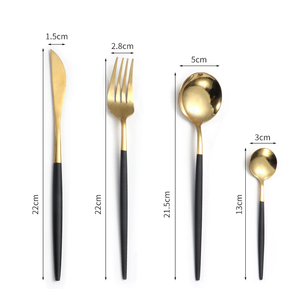 24Pcs/set 18/10 Stainless Steel Dinner Black Gold Dinnerware Set Knife Fork Spoon Cutlery Set Kitchen Tableware Silverware Sets
24Pcs/set 18/10 Stainless Steel Dinner Black Gold Dinnerware Set Knife Fork Spoon Cutlery Set Kitchen Tableware Silverware Sets