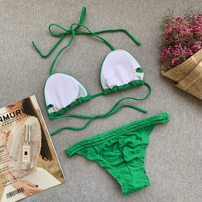 2021 Sexy Micro Bikini Solid Swimsuit Women Laced Swimwear 2 Piece Beachwear Rimless Biquini Bandage Brazilian Bathing Suit
2021 Sexy Micro Bikini Solid Swimsuit Women Laced Swimwear 2 Piece Beachwear Rimless Biquini Bandage Brazilian Bathing Suit