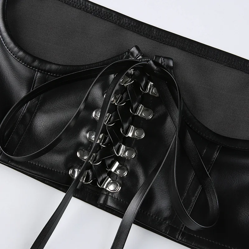 Helisopus 2021 New Gothic Black PU Leather Crop Top Sexy Lace Up Punk Waist Female Casual Slim Camisole Women Tops Streetwear
Helisopus 2021 New Gothic Black PU Leather Crop Top Sexy Lace Up Punk Waist Female Casual Slim Camisole Women Tops Streetwear