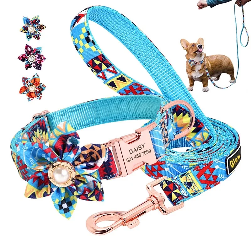 Custom Dog Collar Name Engraved ID Tag Nameplate Floral Pattern Dog Leash with Personalized Text For Puppy Dog Length Adjustable
Custom Dog Collar Name Engraved ID Tag Nameplate Floral Pattern Dog Leash with Personalized Text For Puppy Dog Length Adjustable