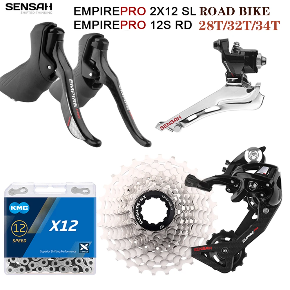SENSAH 2*12 Speed Road Bike Groupset Carbon Shifter Rear Derailleur Cage Max. Ultralight Sprocket 28/32/34T KMC X12 Chains
SENSAH 2*12 Speed Road Bike Groupset Carbon Shifter Rear Derailleur Cage Max. Ultralight Sprocket 28/32/34T KMC X12 Chains
