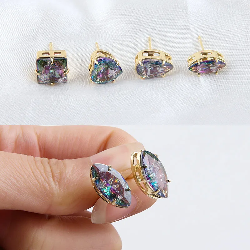 DIY Handmade Ornament Real Gold Electroplated Colorful Starry Burst Ice Zircon Square Drop Lovely Ear Stud Material 
DIY Handmade Ornament Real Gold Electroplated Colorful Starry Burst Ice Zircon Square Drop Lovely Ear Stud Material