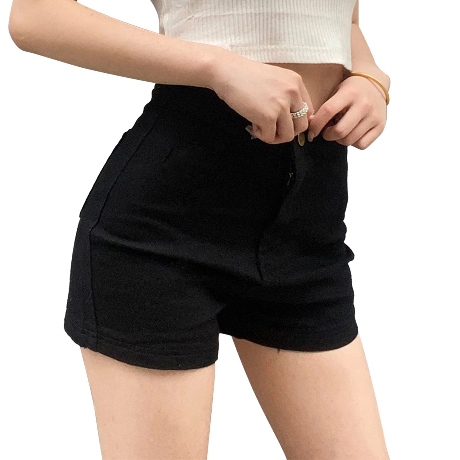 Women's Shorts, High Waist Solid Color Zipper Crotch Leisure Short Pants with Pockets for Female 
Women's Shorts, High Waist Solid Color Zipper Crotch Leisure Short Pants with Pockets for Female