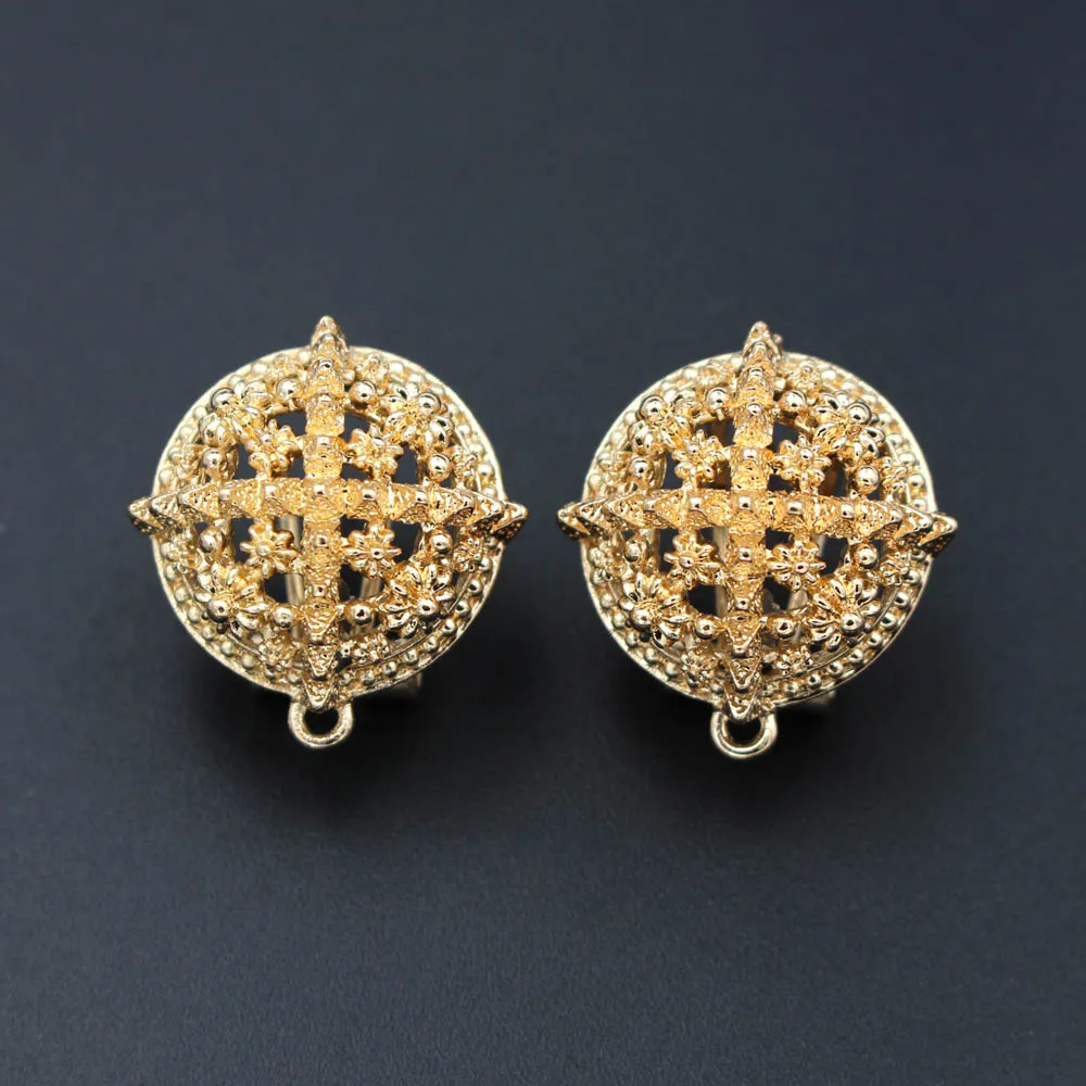Dubai Chile Earrings Post with Loop Hanger Connector Hollow Circle Base DIY Retro Metal Clip Stud Jewelry Findings 19mm | Украшения и