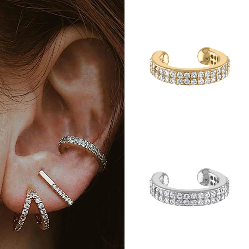 

CRMYA Fashion Hiphop Simple Earcuffs CZ Zircon Gold Silver Filled Clip Earrings for Women Men Ear Clips Jewelry Wholesale