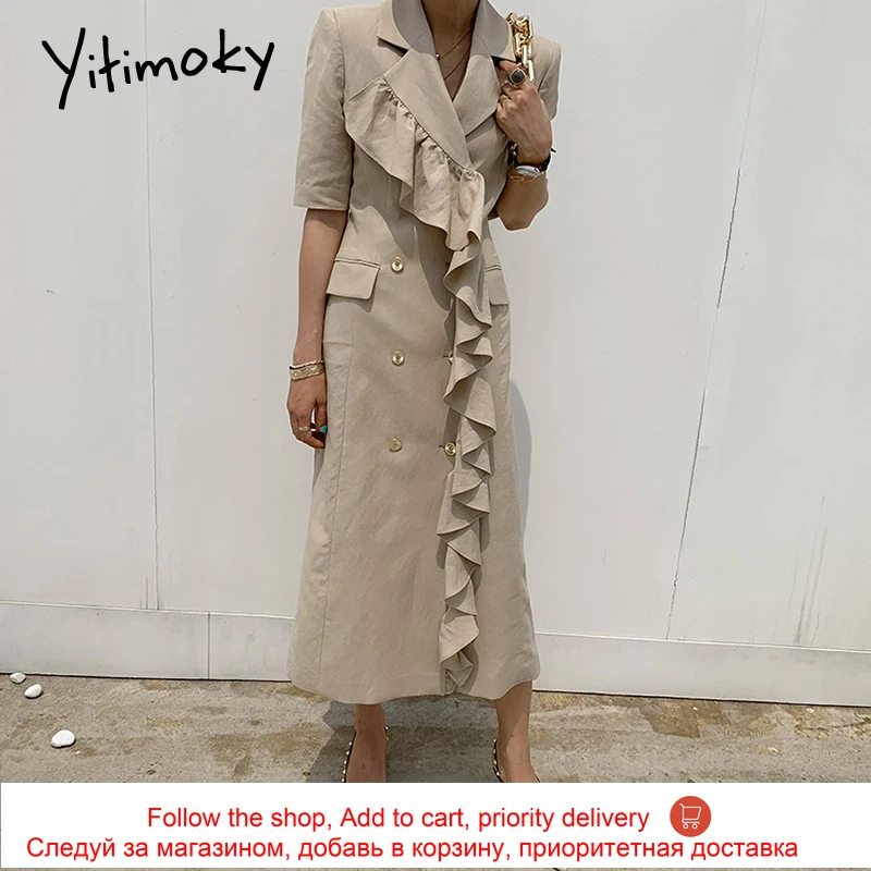 Yitimoky Fashion Women Dresses Notched Spliced Ruffle 2021 Summer Korean New Double Breasted Short Sleeve Slim Elegant Dress
Yitimoky Fashion Women Dresses Notched Spliced Ruffle 2021 Summer Korean New Double Breasted Short Sleeve Slim Elegant Dress