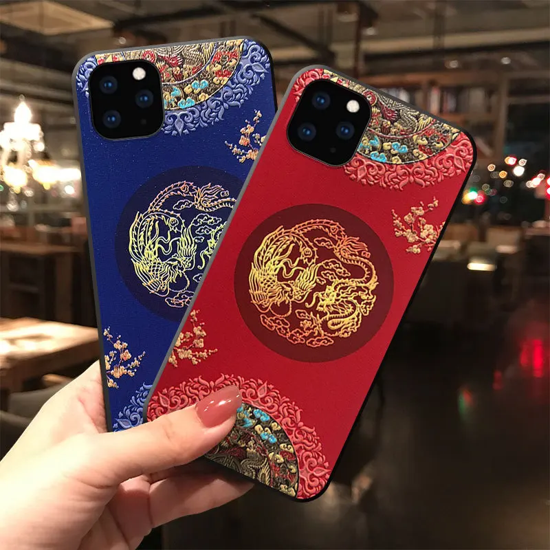 Рельефный чехол в стиле ретро с рисунком дракона для телефона iPhone 11 12 Pro Max XS MAX XR
