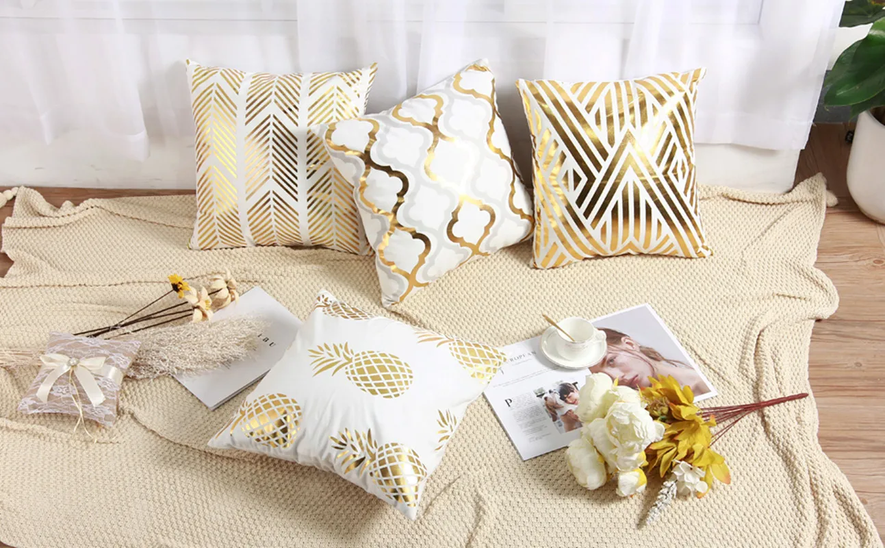 Gold Throw Cushion Cover Bronzing Geometric Pillow Case Pineapple Pillow Cover Home Decoration For Sofa Bedroom 45x45cm 1pc
Gold Throw Cushion Cover Bronzing Geometric Pillow Case Pineapple Pillow Cover Home Decoration For Sofa Bedroom 45x45cm 1pc