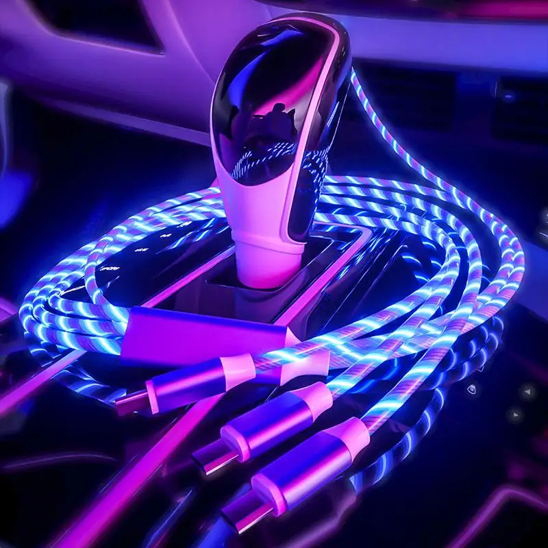 Usb кабели для быстрой зарядки телефонов микро Тип C 3 в 1 светодиодное светящееся