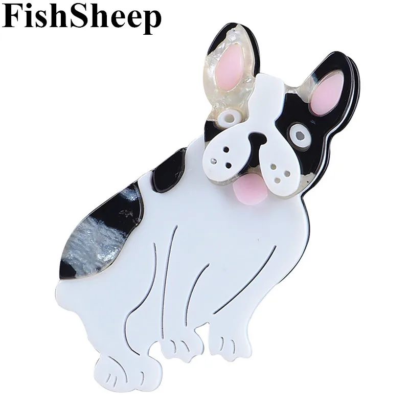 

FishSheep New Cartoon Bulldog Acrylic Brooch for Women Resin Cute Cartoon Dog Animal Brooches Pins Clothing Accessories Gifts