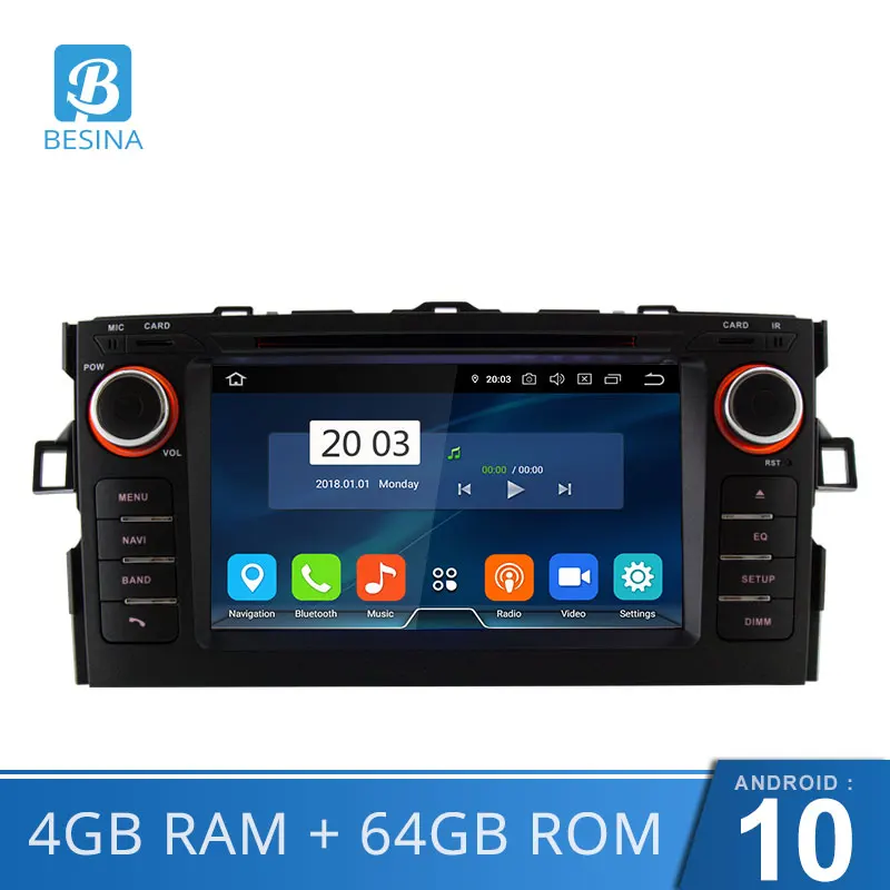 Автомобильный DVD-плеер Besina Android 10 для Toyota AURIS 2008 2009 2010 2011 мультимедиа GPS-навигация