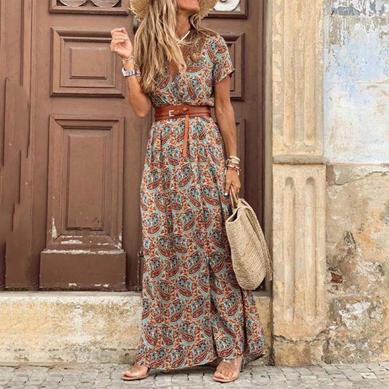 2021 New Women Casual Boho Dress Ladies V Neck Party Retro Print Sexy Beach Long Dresses Elegant Beach Sundress Femme Vestidos
2021 New Women Casual Boho Dress Ladies V Neck Party Retro Print Sexy Beach Long Dresses Elegant Beach Sundress Femme Vestidos