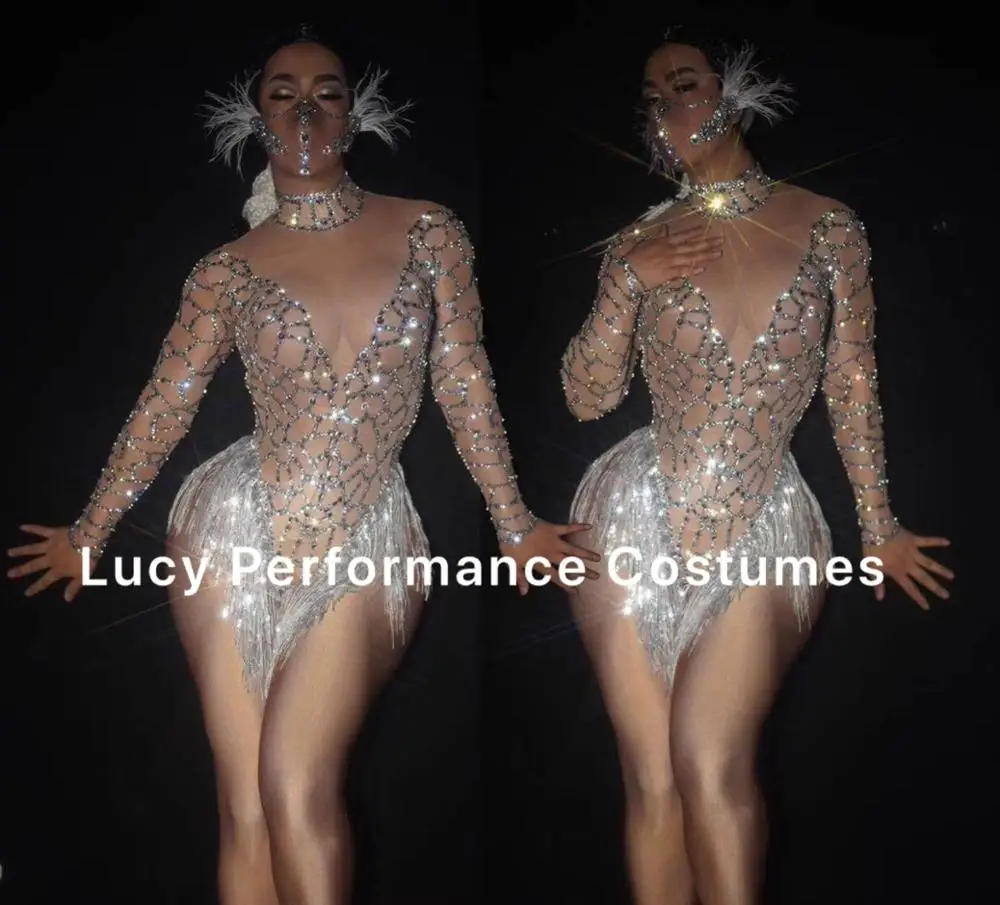 Sexy nude Jumpsuit women's sparkling Rhinestone triangle Jumpsuit Dance Costume stage performance wear female singer one piece n
Sexy nude Jumpsuit women's sparkling Rhinestone triangle Jumpsuit Dance Costume stage performance wear female singer one piece n