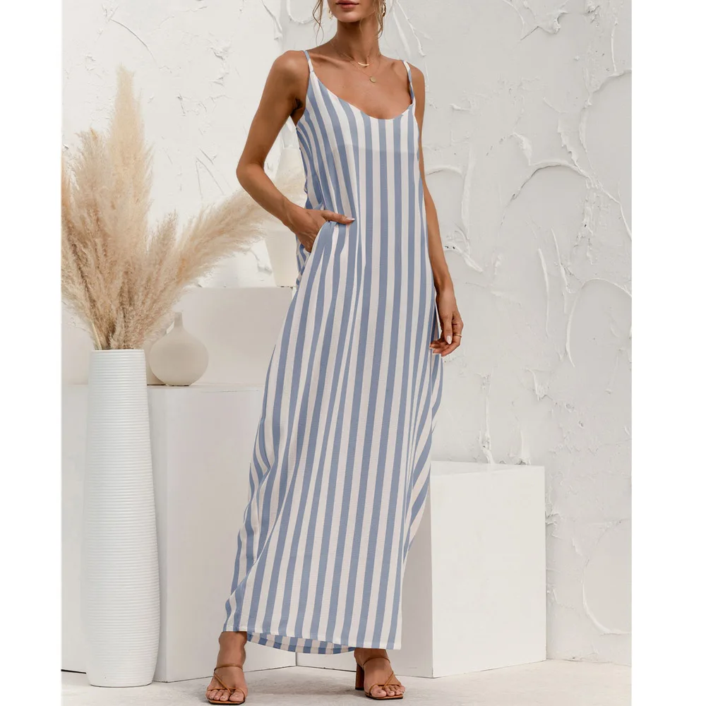 Spaghetti Strap Striped Backless Long Dress Casual Summer Women Loose Sexy V Neck Home Holiday Beach Vacation 2021 Maxi Dresses
Spaghetti Strap Striped Backless Long Dress Casual Summer Women Loose Sexy V Neck Home Holiday Beach Vacation 2021 Maxi Dresses