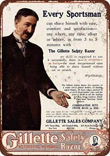 1908 Gillette Safety Razors Vintage Look Reproduction Metal Tin Sign 8 x 12 Inches Vintage Aluminum Retro Metal Sign
1908 Gillette Safety Razors Vintage Look Reproduction Metal Tin Sign 8 x 12 Inches Vintage Aluminum Retro Metal Sign