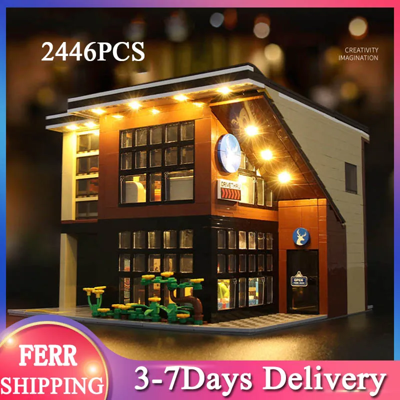2021 SY5208 2446 шт. Серии Street View Moc, модель современного кафе, строительные блоки, кирпичи, кофейня, дом, игрушки для детей, подарок 
2021 SY5208 2446 шт. Серии Street View Moc, модель современного кафе, строительные блоки, кирпичи, кофейня, дом, игрушки для детей, подарок