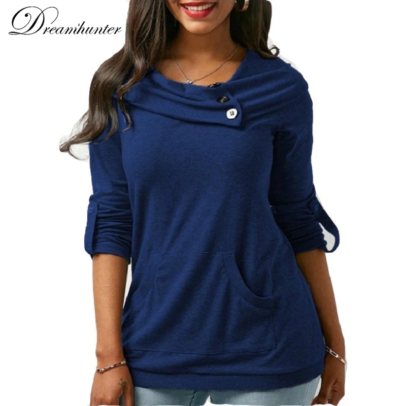 Women Tops Long Sleeve Solid Color T Shirt Casual Button Cowl Neck T-shirt With Pocket Loose Tee Top Shirt For Women Turtleneck
Women Tops Long Sleeve Solid Color T Shirt Casual Button Cowl Neck T-shirt With Pocket Loose Tee Top Shirt For Women Turtleneck