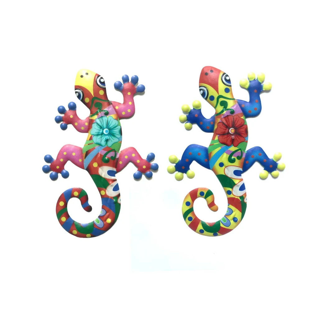 

Hanging Decoration Gecko Wall Sculpture Art Décor For Indoor Outdoor Fence Patio Home 2 Packs 9.8 Inches Decorative Metal