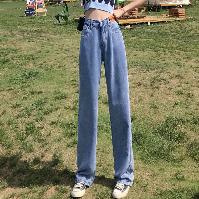 Women's Pants Lyocell Jean High Waist Mom Light Blue Jeans Full Length Fashion Casual Wide Leg Pants Straight Denim Trousers 
Women's Pants Lyocell Jean High Waist Mom Light Blue Jeans Full Length Fashion Casual Wide Leg Pants Straight Denim Trousers