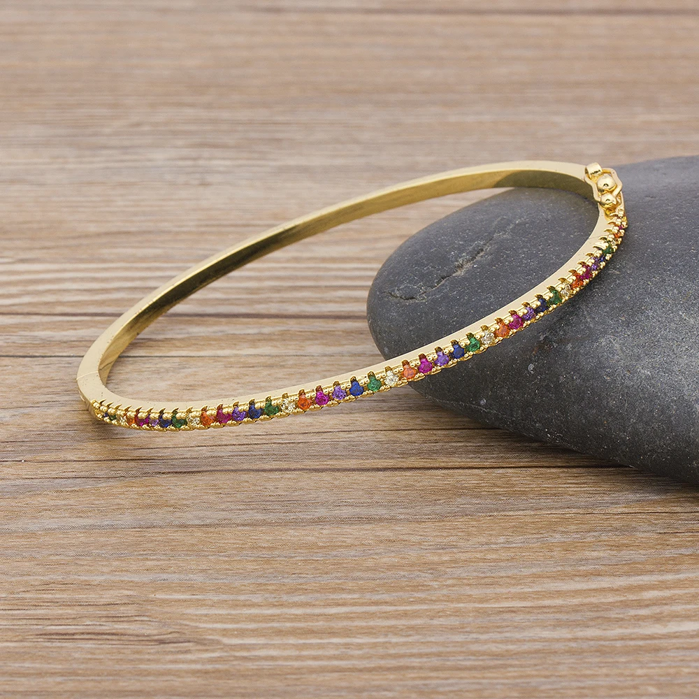 Rainbow Bangles New Design High Quality Charm Copper Zirconia Rhinestone Cuff Bangle Trendy Jewelry Gift For Women Girls
Rainbow Bangles New Design High Quality Charm Copper Zirconia Rhinestone Cuff Bangle Trendy Jewelry Gift For Women Girls