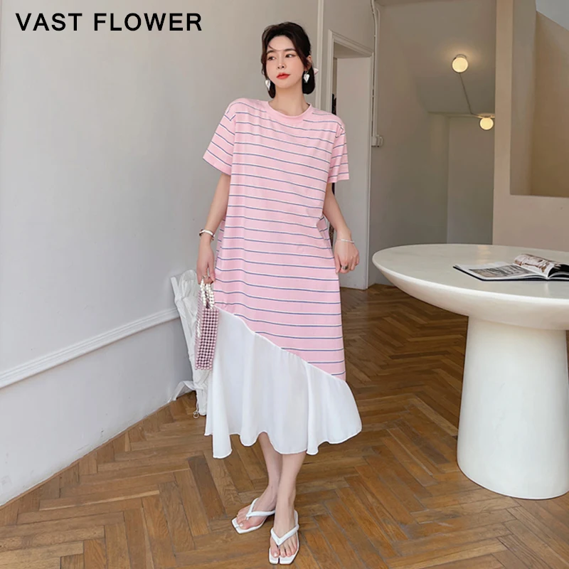 Korean Striped Patchwork Irregular Summer Dress Women New Short Sleeve Casual Loose Fashion Long Dresses Elegant Clothes 2021
Korean Striped Patchwork Irregular Summer Dress Women New Short Sleeve Casual Loose Fashion Long Dresses Elegant Clothes 2021