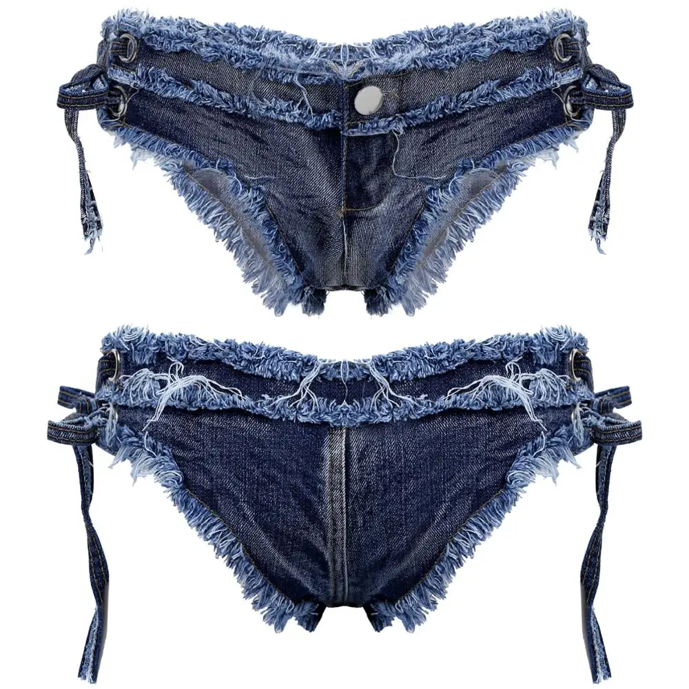 Women Low Waist Denim Bikini Briefs Mini Hot Pants Lace-up Jeans Shorts Sexy Beach Wear Outfit Stage Performance Rave Costume
Women Low Waist Denim Bikini Briefs Mini Hot Pants Lace-up Jeans Shorts Sexy Beach Wear Outfit Stage Performance Rave Costume