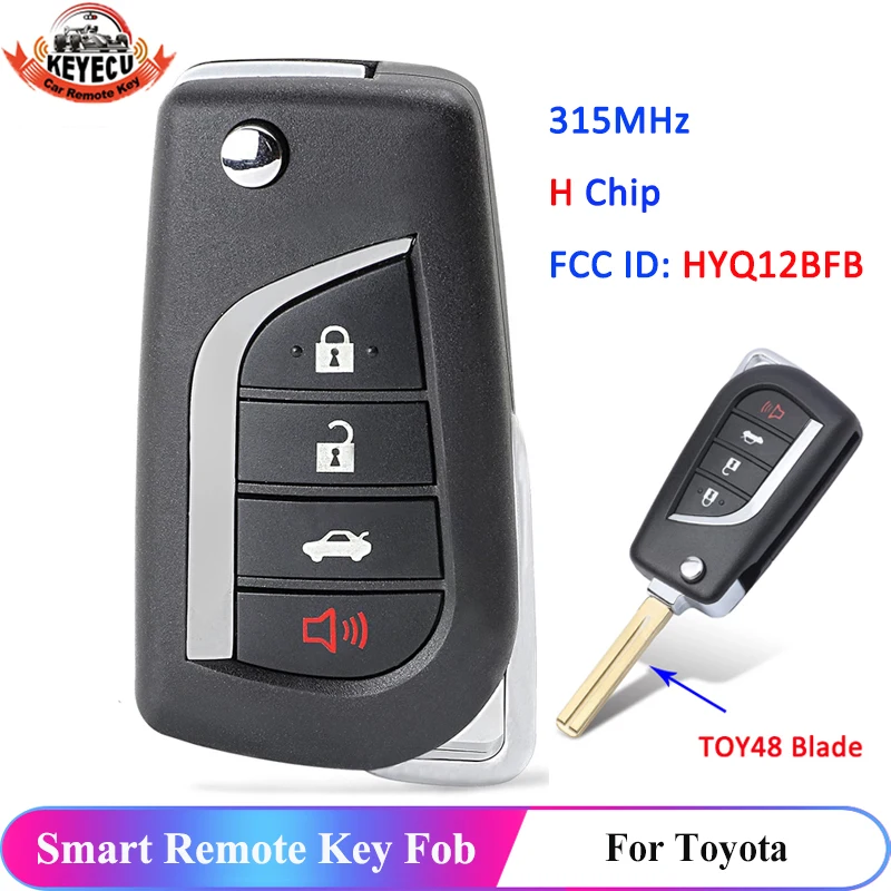 KEYECU 315MHz H Chip FCC: HYQ12BFB Replacement Flip Folding 4 Button Remote Car Key Fob for Toyota Camry 2018 TOY48 Blade
KEYECU 315MHz H Chip FCC: HYQ12BFB Replacement Flip Folding 4 Button Remote Car Key Fob for Toyota Camry 2018 TOY48 Blade