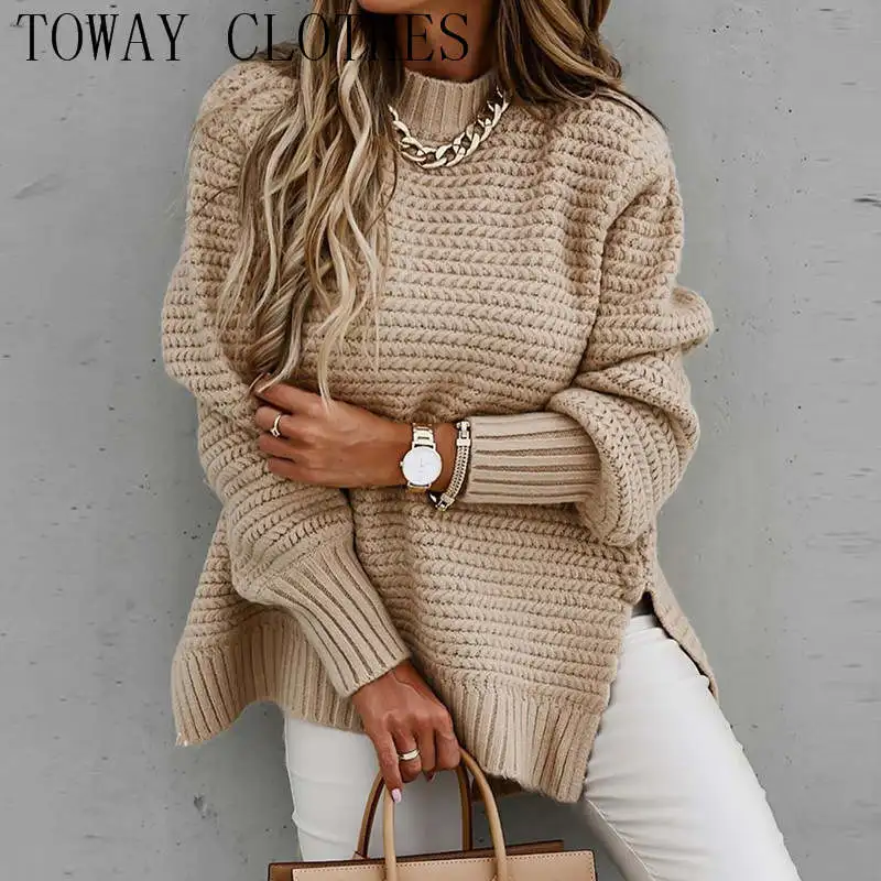 Autumn Winter Women Warm Casual Daily Wear Going Out Pullover Long Sleeve Mock Neck Split Hem Rib-knit Sweater
Autumn Winter Women Warm Casual Daily Wear Going Out Pullover Long Sleeve Mock Neck Split Hem Rib-knit Sweater