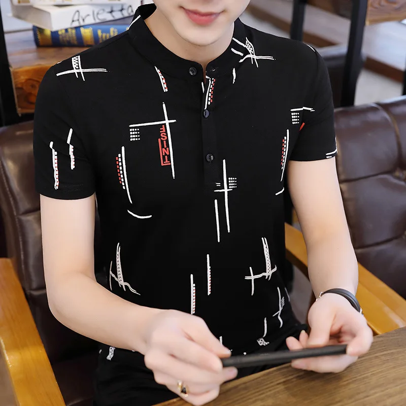 2020 summer new youth personality printed short-sleeved T-shirt men's slim stand-up collar bottoming shirt
2020 summer new youth personality printed short-sleeved T-shirt men's slim stand-up collar bottoming shirt