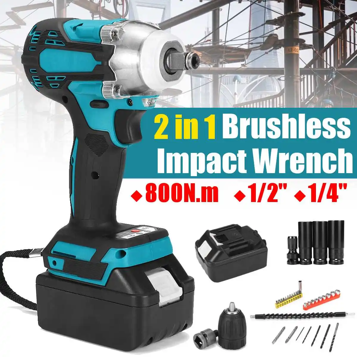 18 в, 800 Н. М. Шуруповерт ударный аккумуляторный, 2 в 1, с литий-ионным аккумулятором 388VF и гильзой
18 в, 800 Н. М. Шуруповерт ударный аккумуляторный, 2 в 1, с литий-ионным аккумулятором 388VF и гильзой