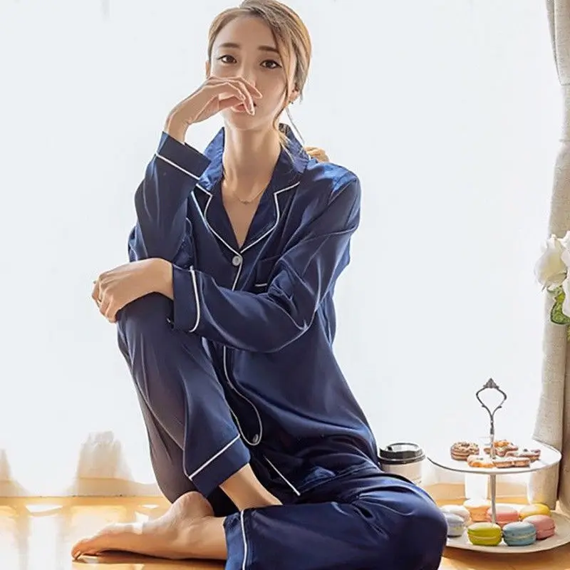 2pc Women Pajama Sets Silk Satin Solid Color Underwear Ladies Long Sleeve Two Piece Loungewear Sleepwear Spring Autumn Homewear
2pc Women Pajama Sets Silk Satin Solid Color Underwear Ladies Long Sleeve Two Piece Loungewear Sleepwear Spring Autumn Homewear