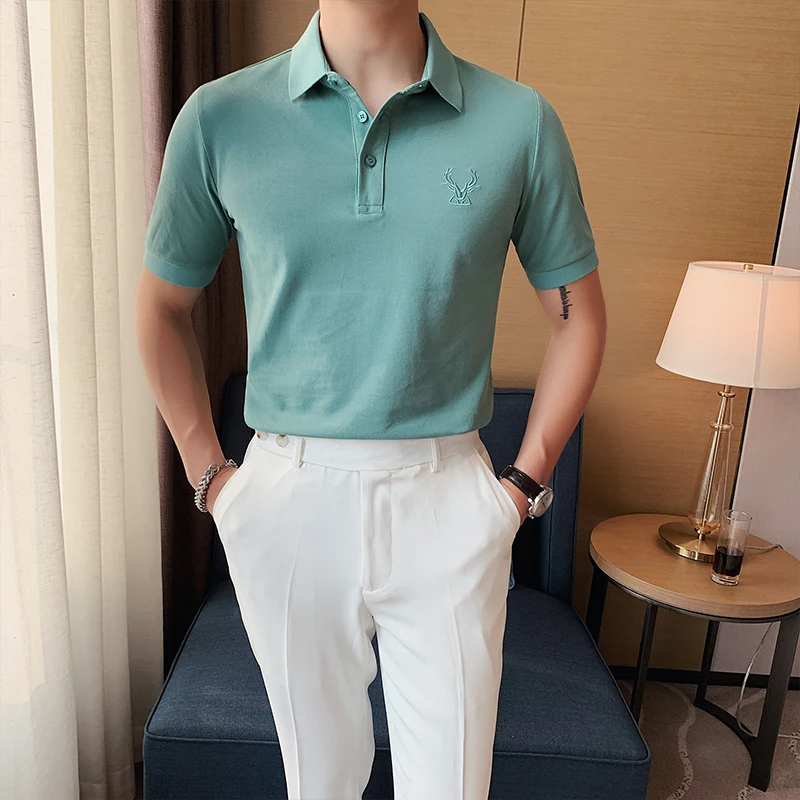 British Style Summer Turn Down Collar Men Polo Shirt Short Sleeve Slim Fit Embroidery Business Casual Polo Homme High Quality
British Style Summer Turn Down Collar Men Polo Shirt Short Sleeve Slim Fit Embroidery Business Casual Polo Homme High Quality