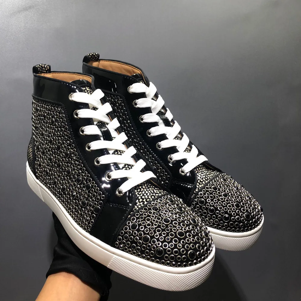 High Top Red Bottom Men Shoes Silver Edge Diamond Black New Leather Pattern Luxury Brand Ladies Flat Loafers Casual Sports Shoes
High Top Red Bottom Men Shoes Silver Edge Diamond Black New Leather Pattern Luxury Brand Ladies Flat Loafers Casual Sports Shoes