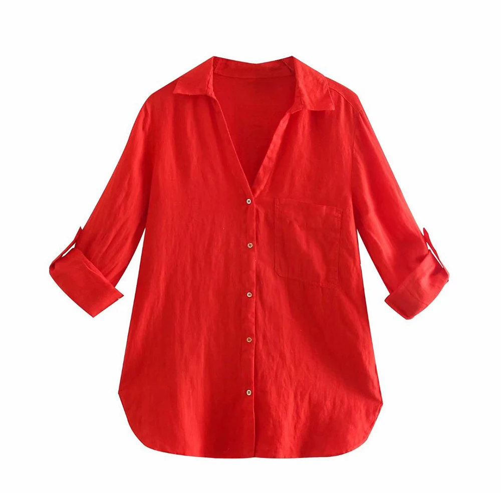 Women Basic Shirt Fashion With Pocket Linen Blouses Long Roll-up Sleeves Side Vents Female Shirts Chic Tops Summer Blusas Mujer
Women Basic Shirt Fashion With Pocket Linen Blouses Long Roll-up Sleeves Side Vents Female Shirts Chic Tops Summer Blusas Mujer