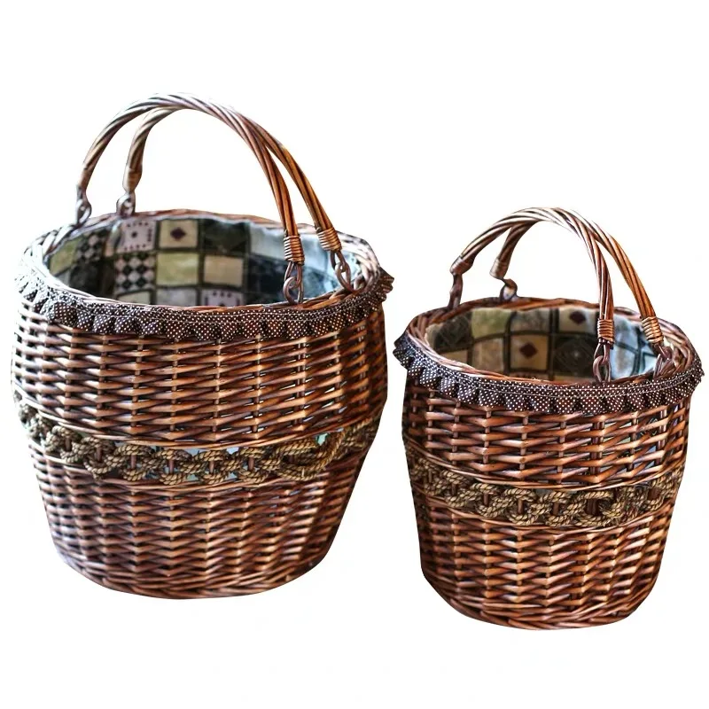 Фото Винтажная плетеная корзина для белья ручной работы домашний декор корзины