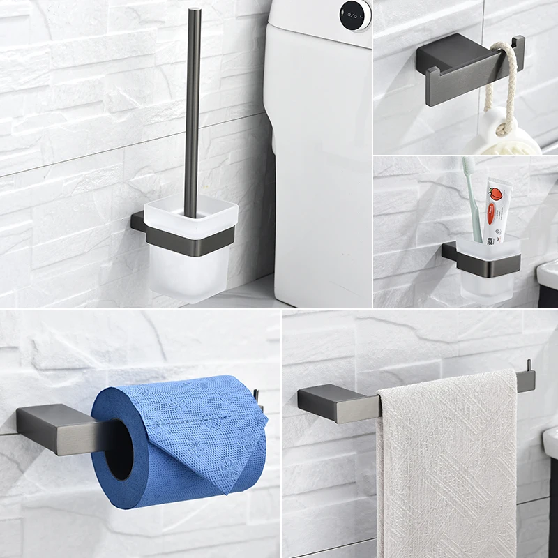 Black Wall-mounted Stainless Steel Clothes hook Toilet Paper Holder Towel Bar Toilet Brush Holder Hardware Bathroom Accessories
Black Wall-mounted Stainless Steel Clothes hook Toilet Paper Holder Towel Bar Toilet Brush Holder Hardware Bathroom Accessories