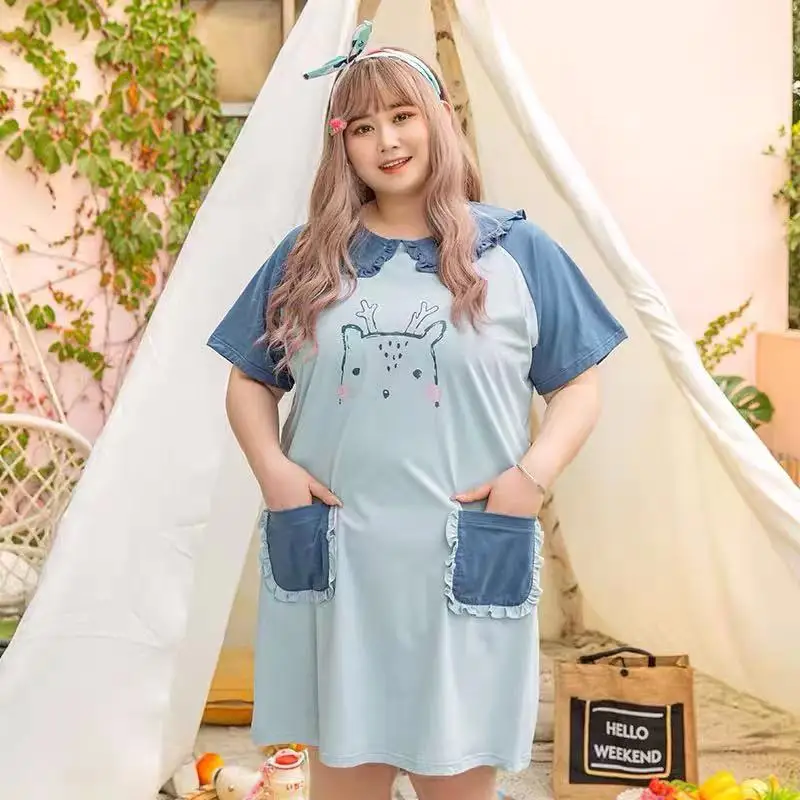 Fat mm plus size nightdress female summer thin Korean style sweet wind short-sleeved loose cotton hedging 200 kg long skirt
Fat mm plus size nightdress female summer thin Korean style sweet wind short-sleeved loose cotton hedging 200 kg long skirt