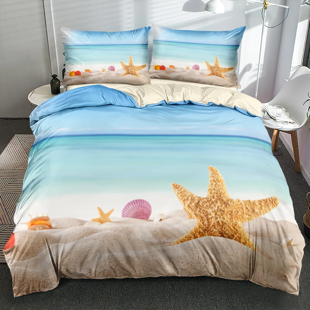 

3D Digital Starfish Sandbeach Duvet Cover Set Comforter/Blanket Cover Set Twin Queen King Size 245x210cm Bed Linen for Adults