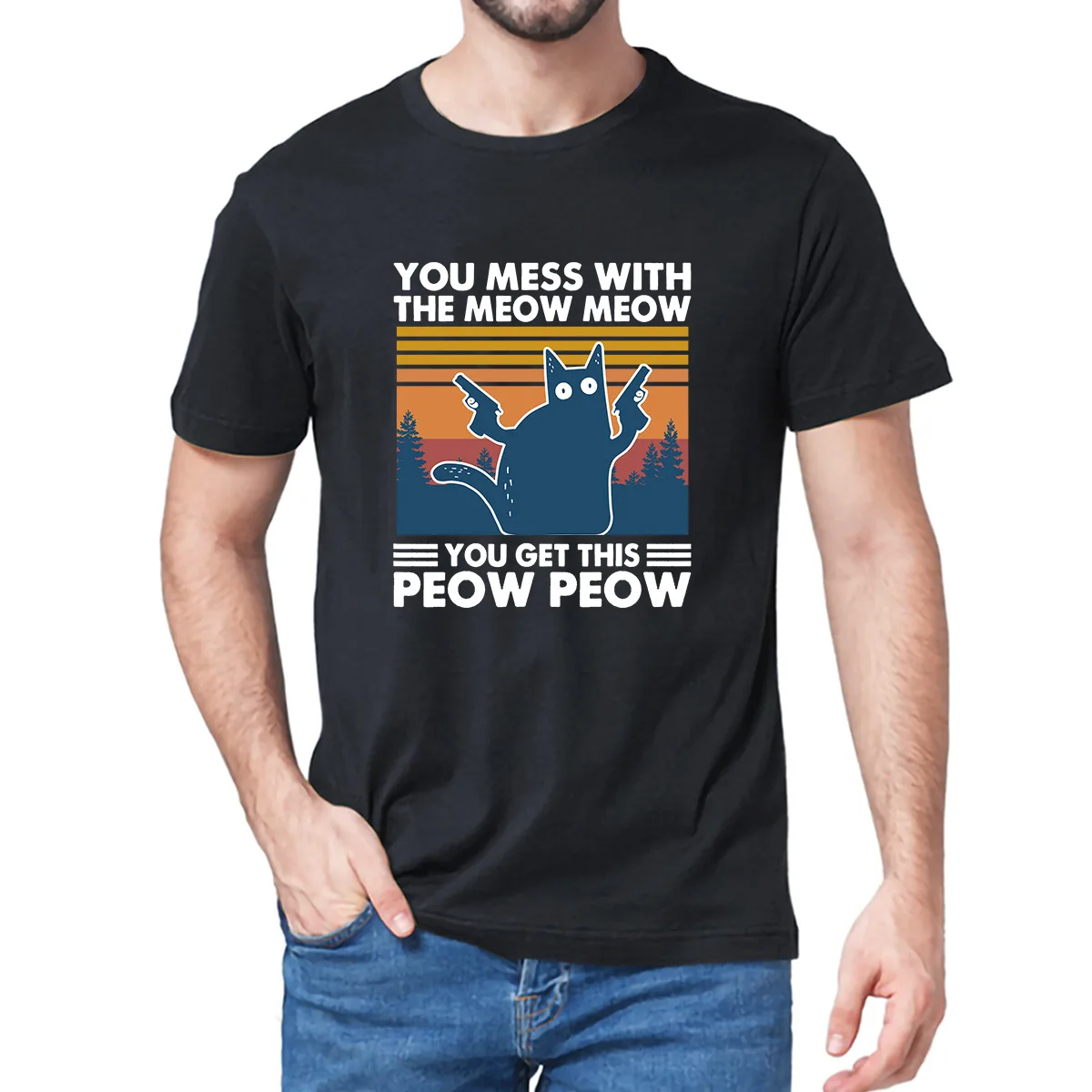 Unisex Funny Black Cat You Mess With The Meow Meow You Get This Peow Peow Vintage Men's 100% Cotton Short Sleeve T-Shirt Tee
Unisex Funny Black Cat You Mess With The Meow Meow You Get This Peow Peow Vintage Men's 100% Cotton Short Sleeve T-Shirt Tee