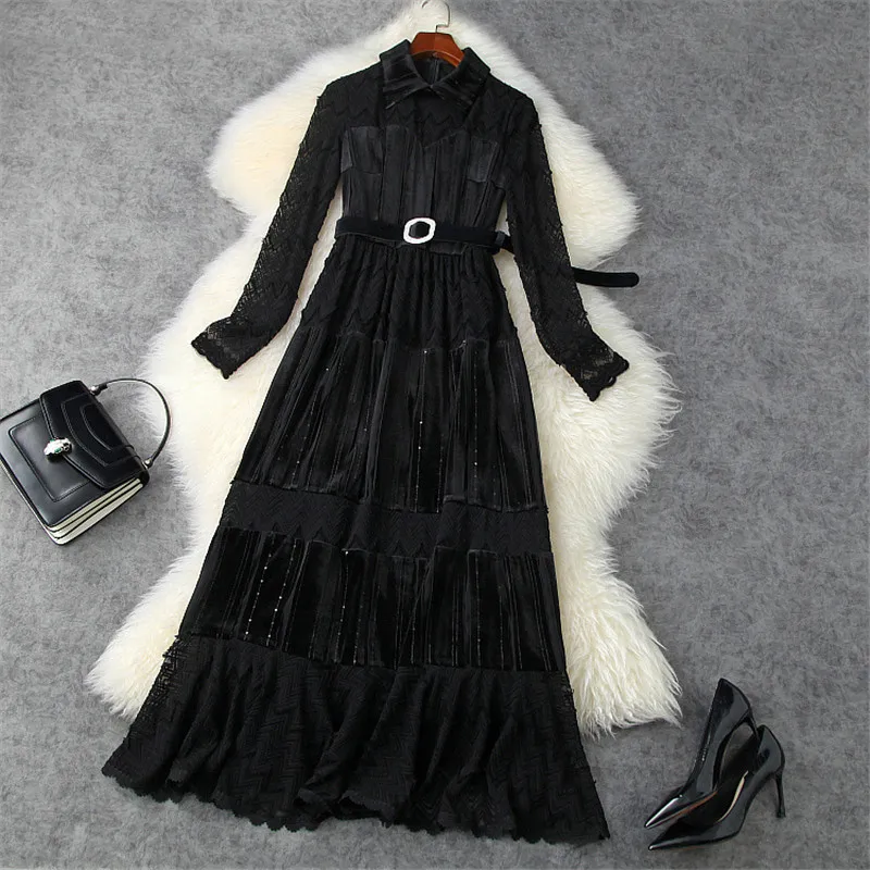 Designers Autumn Winter Runway Elegant Women Long Velvet Dress Lace Patchwork Sexy Black Evening Party Robe Femme Maxi Vestidos
Designers Autumn Winter Runway Elegant Women Long Velvet Dress Lace Patchwork Sexy Black Evening Party Robe Femme Maxi Vestidos