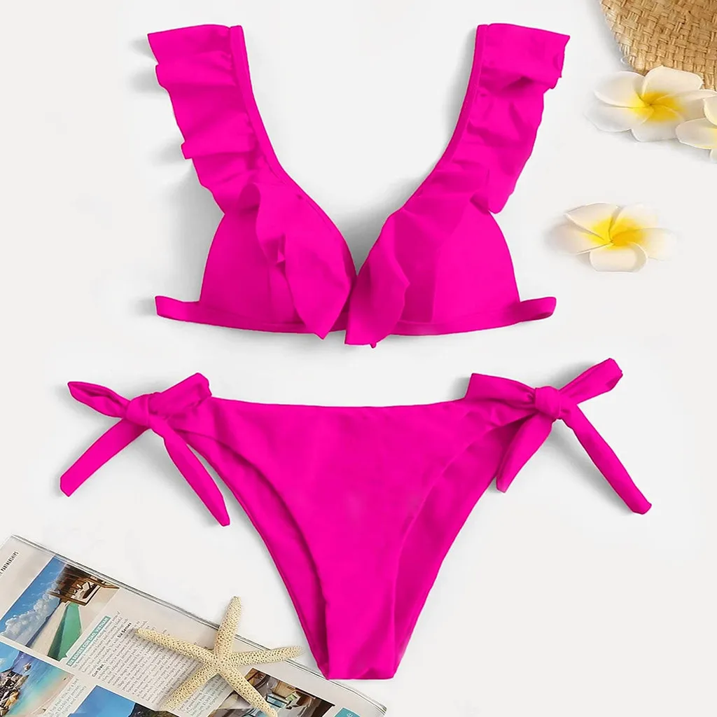 Conjunto de Bikini de cintura alta para mujer, traje de bano de Color solido con volantes, ropa de playa Retro para mujer
Conjunto de Bikini de cintura alta para mujer, traje de bano de Color solido con volantes, ropa de playa Retro para mujer