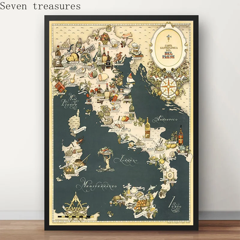 Vintage Map of Italy Food Adventure Maps Europe Retro Canvas Painting Kraft Room Decor Posters Wall Stickers
Vintage Map of Italy Food Adventure Maps Europe Retro Canvas Painting Kraft Room Decor Posters Wall Stickers