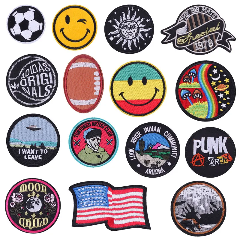 Cute Iron On Smile Face Embroidery Patches For Clothing Round Appliqued Badges On Fabric USA Flag Stripes Patch For Jacket Bag H
Cute Iron On Smile Face Embroidery Patches For Clothing Round Appliqued Badges On Fabric USA Flag Stripes Patch For Jacket Bag H