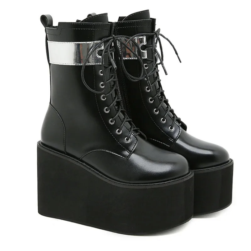 Women's motorcycle boots Martin boots sexy round head front lace up thick soled short boots spring and autumn high heels shoes
Women's motorcycle boots Martin boots sexy round head front lace up thick soled short boots spring and autumn high heels shoes