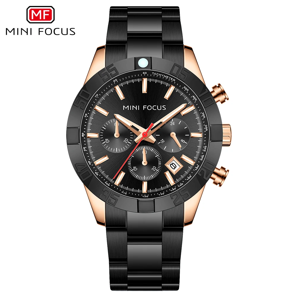 

MINI FOCUS New Sport Watch Men Multifunction Sub-Dials Calendar Business Quartz Wristwatches Stainless Steel Strap Chronograph