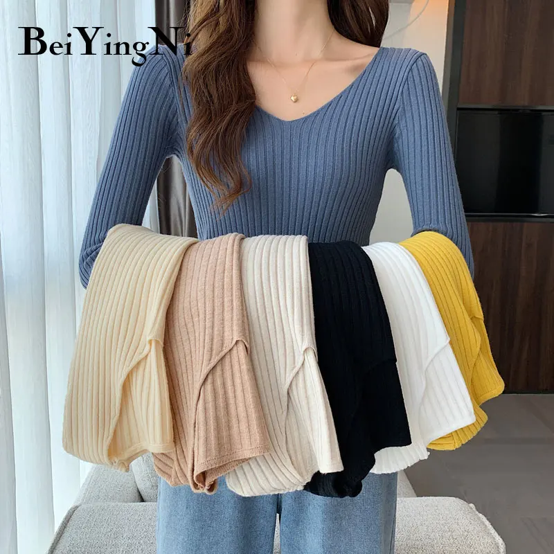 Beiyingni Women Sweaters 2021 Autumn Winter Korean Tops V-neck Slim Knitted Sweater Primer Shirt Jumper Soft Warm Pull Femme
Beiyingni Women Sweaters 2021 Autumn Winter Korean Tops V-neck Slim Knitted Sweater Primer Shirt Jumper Soft Warm Pull Femme