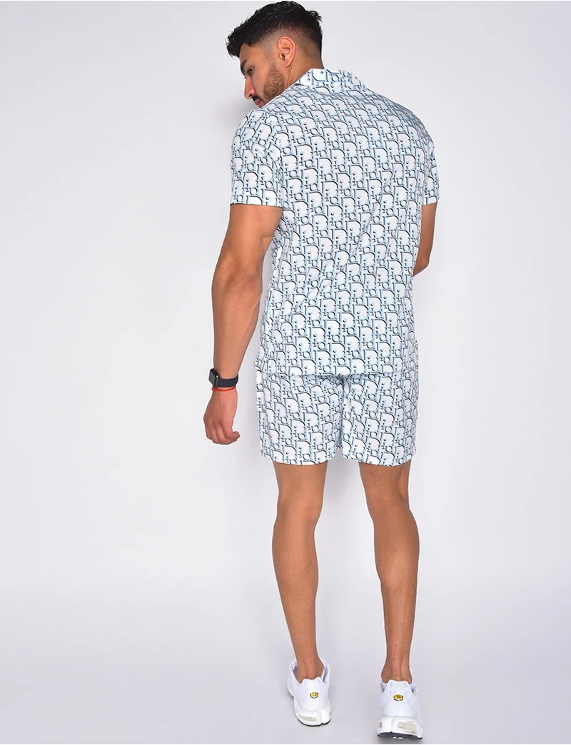 Summer Fashion Men's Short Sleeve Suit European and American Men's Print Letter Short sleeve Button Shirt + Beach Suit
Summer Fashion Men's Short Sleeve Suit European and American Men's Print Letter Short sleeve Button Shirt + Beach Suit