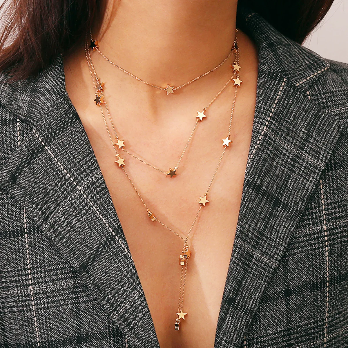 Multilayer Pendant Necklace Women Gold Color Beads Star Choker Chain Necklace Vintage Jewelry
Multilayer Pendant Necklace Women Gold Color Beads Star Choker Chain Necklace Vintage Jewelry
